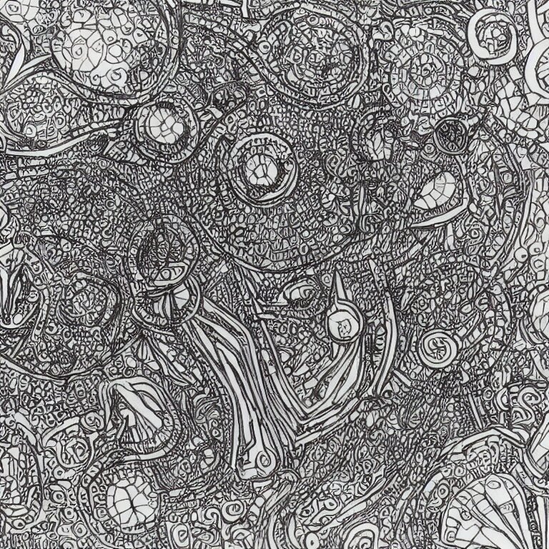 notebook doodle architecture sketch with extremely intricate psychedelic dmt mushrooms lsd patterns hyper detailed linework pen and paper 