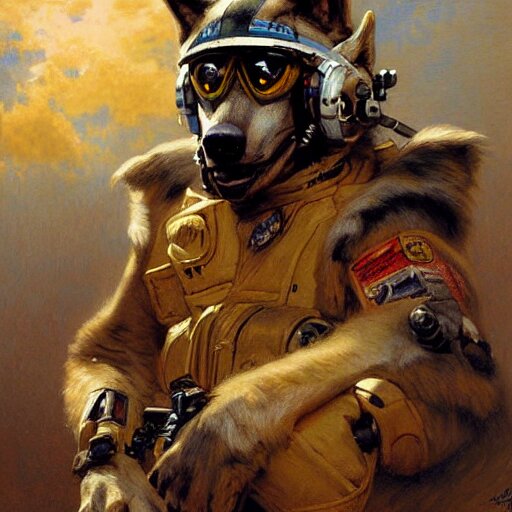 a portrait of a wolf dogman canine star pilot. highly detailed painting by gaston bussiere, craig mullins, j. c. leyendecker, furry 