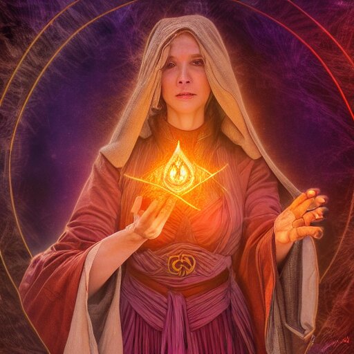 female mage is casting a magic spell, fantasy, D&D, HDR, digital art , award winning photograph, 8k, Mucha style,