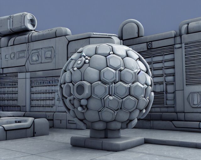 3 d sculpt of scifi rectangular industrial building facade covered with many spheres and torus shapes by maschinen krieger, starcraft, halo, star wars, ilm, star citizen halo, mass effect, starship troopers, elysium, the expanse, high tech industrial, artstation unreal 