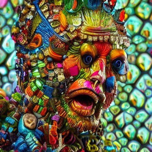 giant colourful tiny intricate variations of detail cool beautiful creature sculpture, full deep focus maximalist photography, hieronymus bosch, reflections, 8 k 