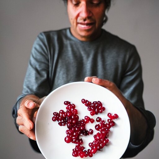 a man eats currants with sugar in a plate in the kitchen, hyper realistic, hyper detailed, cfg _ scale 3 