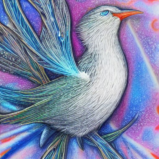  Colored pencil art on paper, Frost Spirit Bird, highly detailed, artstation, MasterPiece, Award-Winning, Caran d'Ache Luminance