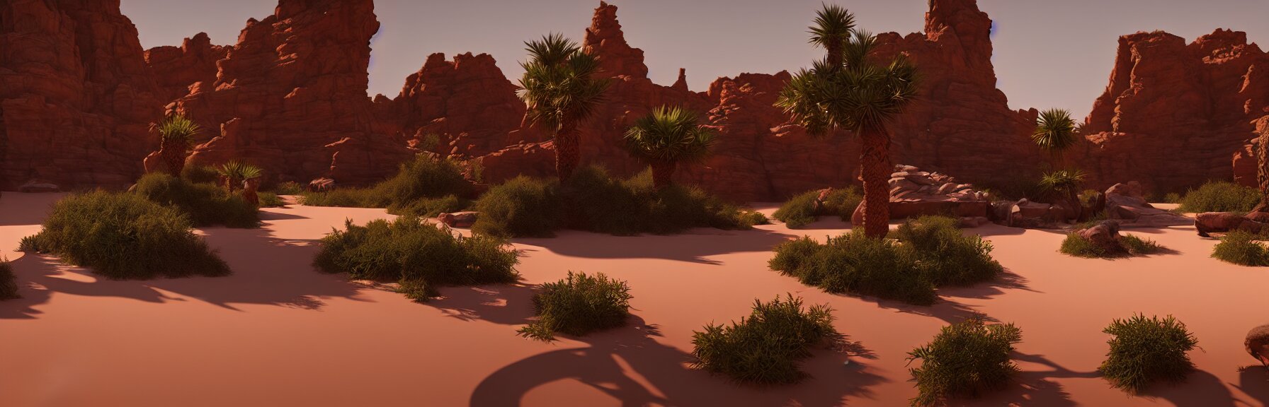 a desert oasis; very detailed, by Federico Pelat, Caravaggio; artstation, unreal engine 5