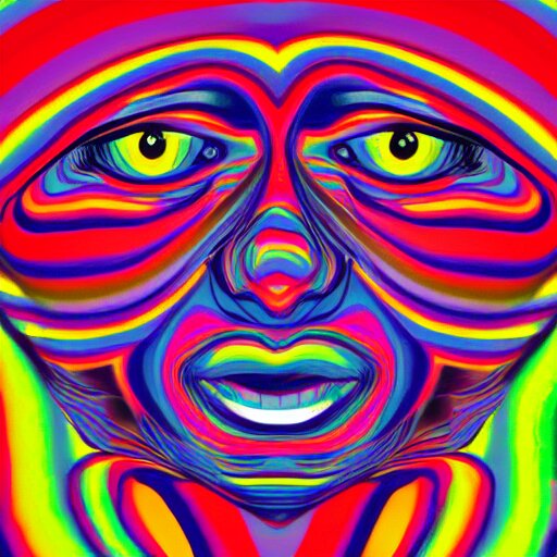 a cool colourful psychedelic face in the style of an album cover 