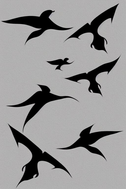 a beautiful tattoo design of minimalist swallows flying into spherical lines and simple basic shapes, black ink, abstract logo, line art 