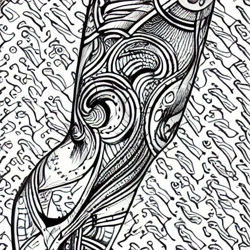 tattoo sketch in a leg of a sea, on a yellow canva, ornamental, line art, vector, 