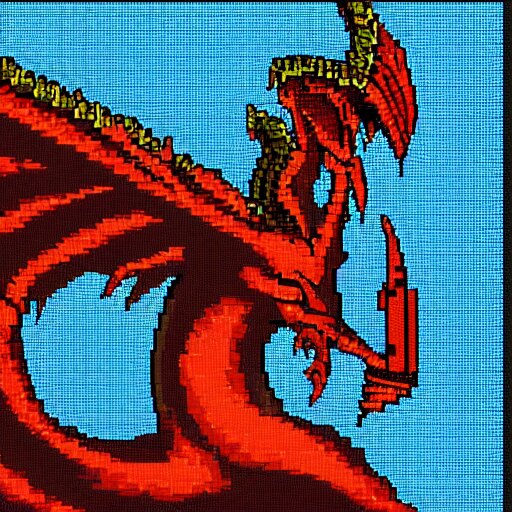 Bahamut in a pixel art style