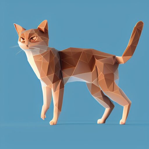 A tiny siamese cat low poly, isometric, white background, 3d render rtx, very zoomed out