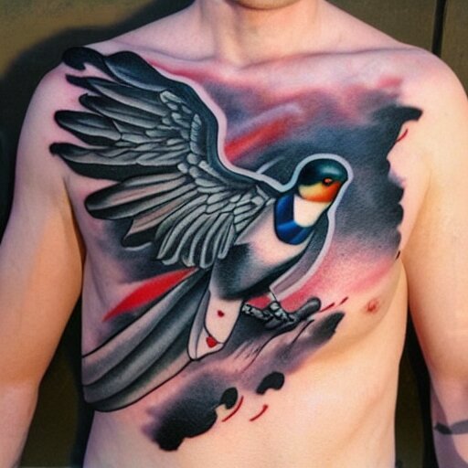 tatoo ink cyber a swallow with a black beard wearing an athletic bilbao shirt, high detailed 