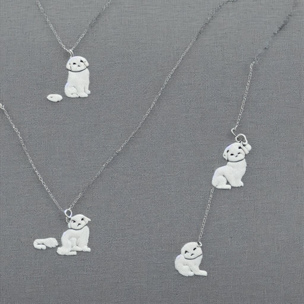 Scottish fold patterned silver embroidered necklace