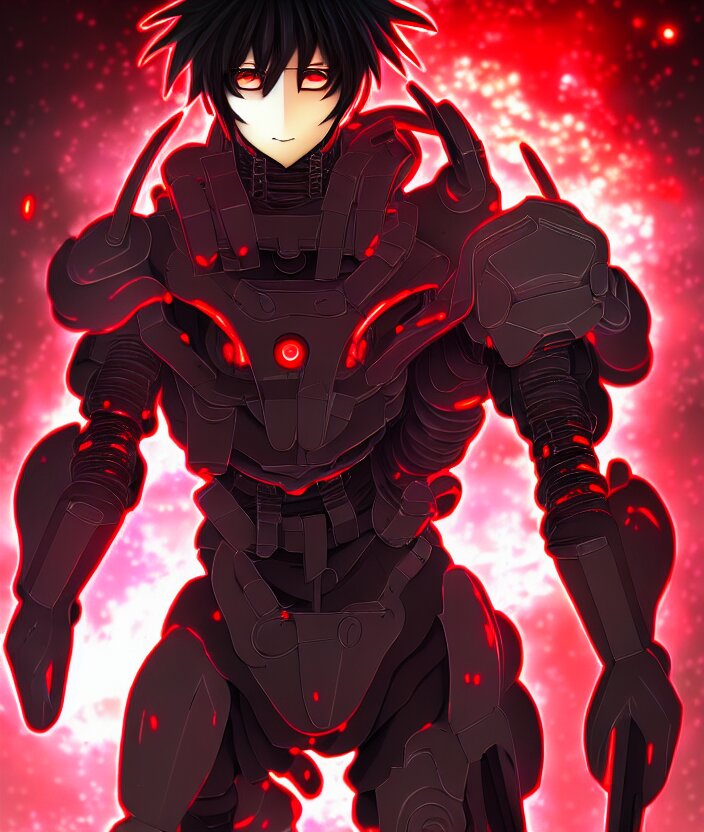 a detailed manga illustration character full body portrait of a dark haired cyborg anime man who has a red mechanical eye, trending on artstation, digital art, 4 k resolution, detailed, high quality, sharp focus, hq artwork, insane detail, concept art, character concept, character illustration, full body illustration, cinematic, dramatic lighting 