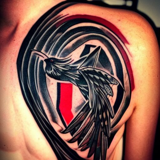 tatoo ink cyber a swallow with a black beard wearing an athletic bilbao shirt, high detailed 