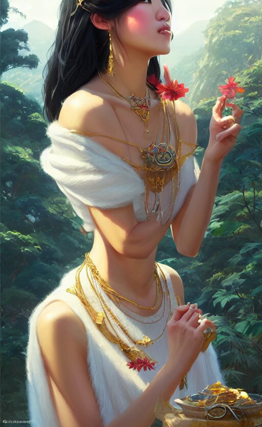 a beautiful taiwan goddess with sundress with jewelry | | winter, realistic shaded, unpleasant face, good looking, fine details, realistic shaded lighting poster by greg rutkowski, magali villeneuve, artgerm, jeremy lipkin and michael garmash and macoto takahashi 