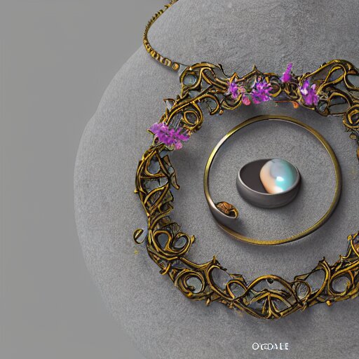 intricate! organic, nordic wedding ring, necklace, gemstones, dreamy floral background, refraction, occlusion, lower and upper levels, keyshot render, octane render, vray render 