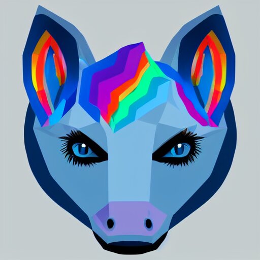 unicorn head, 2 d low polygon art, symmetric art, blue, vector art 