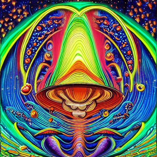 mushroom universe by Alex Gray, oil painting, cosmic, ethereal, highly detailed, psychedelic, (((neon)))