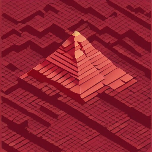 isometric view of a mountain with red gems as resources, svg