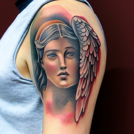 Tattoo of a biblically accurate angel on shoulder