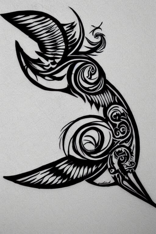 a simple tattoo design of birds flying in a 3 spiral, black ink, logo 