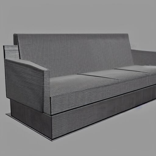 drawing of concept sofa by Japanese engineers,  blade runner style, 3d,  photorealism