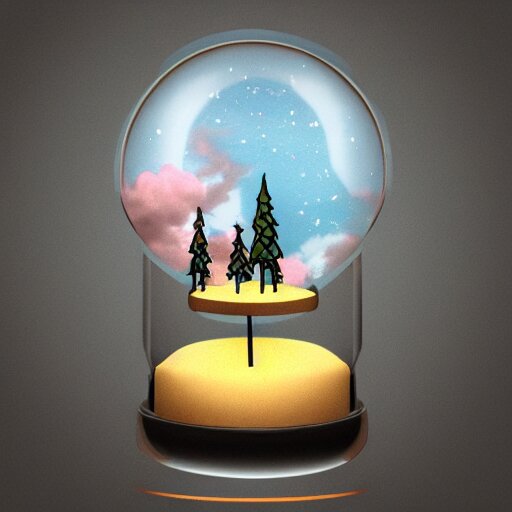 summer weather inside a snowglobe. Beautiful colorful clouds in moody greys and blues. High quality digital art, trending on artstation