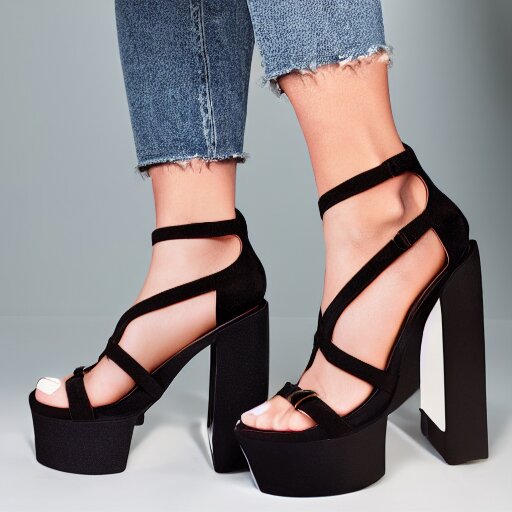 woman's feet in black demonia chunky platform sandals, studio light, 8 k 