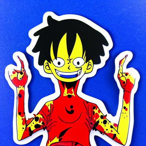 die cut sticker, luffy is joyboy, splatter paint on paper 