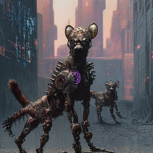 robotic hyena, cyberpunk 2 0 7 7, highly detailed beksinski style art 