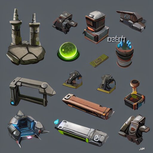 2d props concept game design assets sci-fi room components, modular