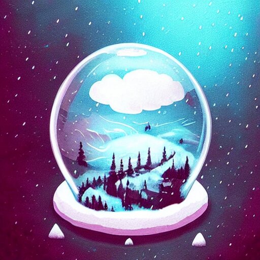 a rainstorm inside a snowglobe. Beautiful colorful clouds in moody greys and blues. High quality digital art, trending on artstation