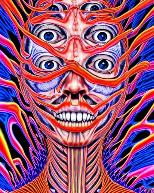 human body breaking away, conjuring psychedelic background, part by shintaro kago, part by alex gray, ultra realistic, highly detailed, 8 k, trending on artstation, fractalism, symmetry 