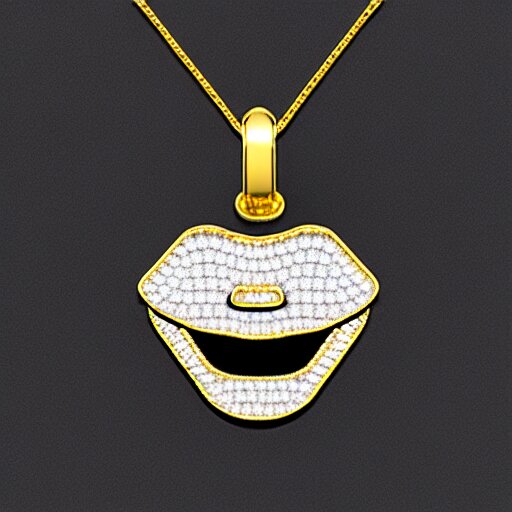 smiling diamond teeth, as a pendant on a gold chain 