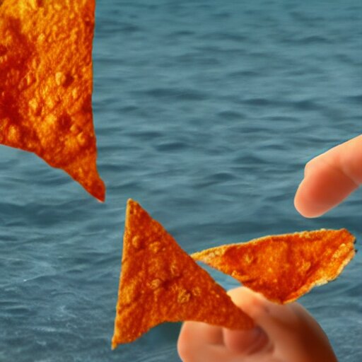 doritos chips with face and hands running at beach, high quality render, trending on art station 