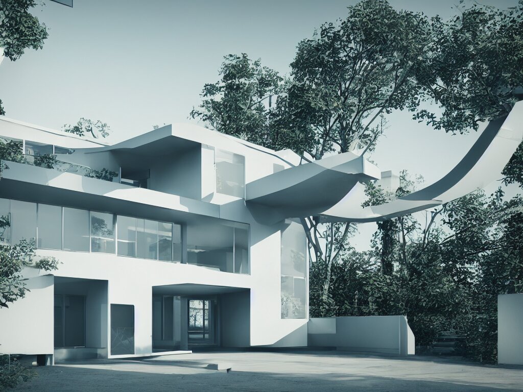 futuristic bauhaus house concept, 3 d render, octane renderer, raytracing, 8 k resolution, rim light, hyperrealistic, photorealistic, high definition, highly detailed, tehnicolor, architecture photography, masterpiece 