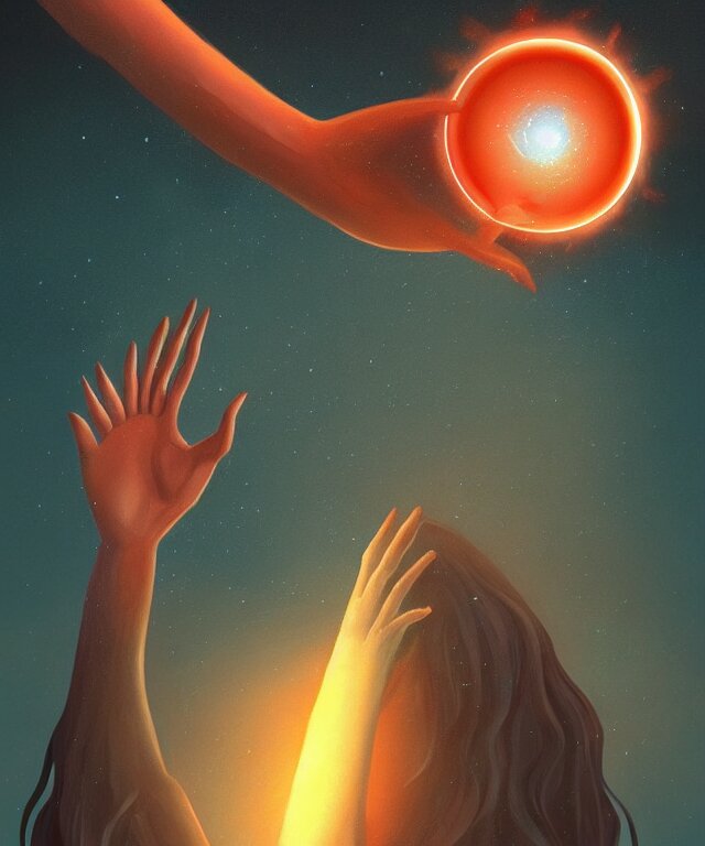 a giant hand reaching from a portal in the sky, in the art style of robbie trovino, digital painting, artstation, instagram, sharp focus, illustration, surrealism 