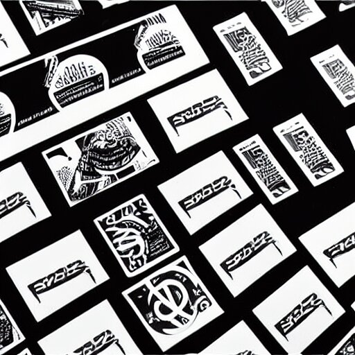 black on white stickers graphic design in style of david rudnick, eric hu, guccimaze, acid, y 2 k, 4 k sharpening, 