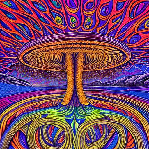 psychedelic mushroom universe by Alex Gray, trippy