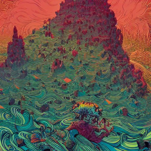 hyperdetailed swirling line art Victo Ngai, Kilian Eng vibrant colors, winning-award masterpiece, fantastically gaudy, aestheticly inspired by beksinski and dan mumford, 4K upscale with Simon Stalenhag work