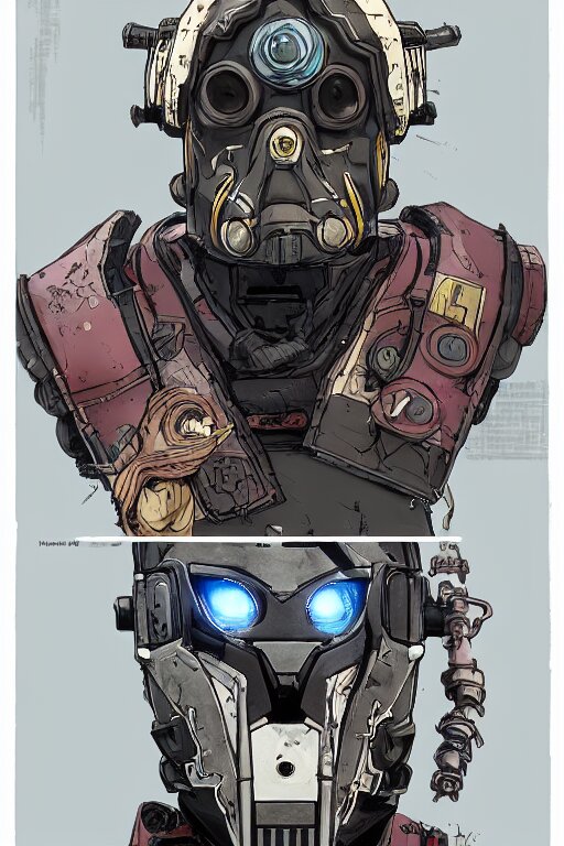 
robot ninja mask helmet bot borderland that looks like it is from Borderlands and by Feng Zhu and Loish and Laurie Greasley, Victo Ngai, Andreas Rocha, John Harris 
