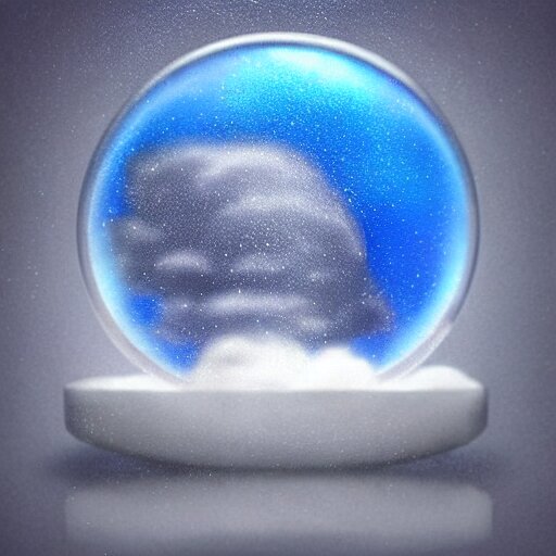 a rainstorm inside a snowglobe. Beautiful colorful clouds in moody greys and blues. High quality digital art, trending on artstation