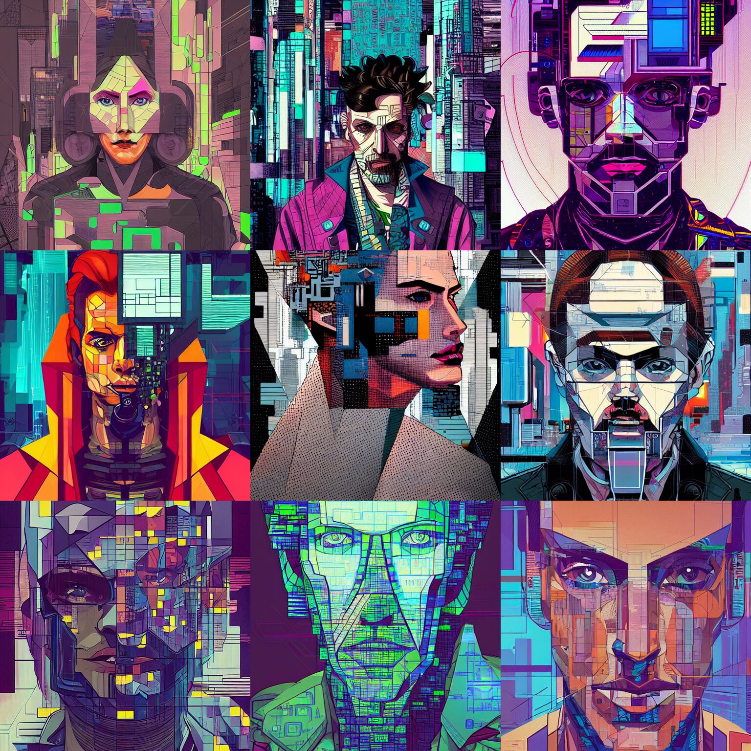 a cubist cyberpunk portrait by josan gonzalez. 