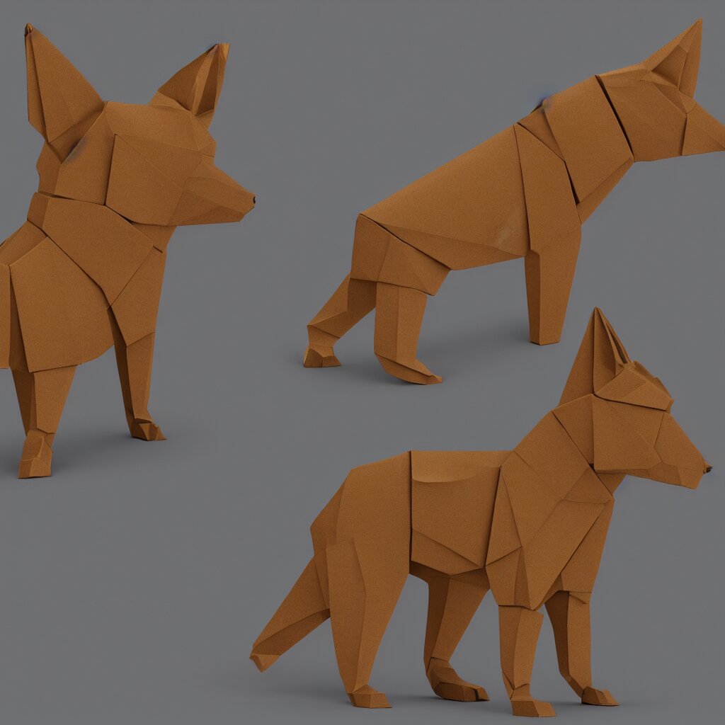 3 d rendering of japanese cardboard origami of simple shape of german shepherd, 2 d image, trending on artstation 