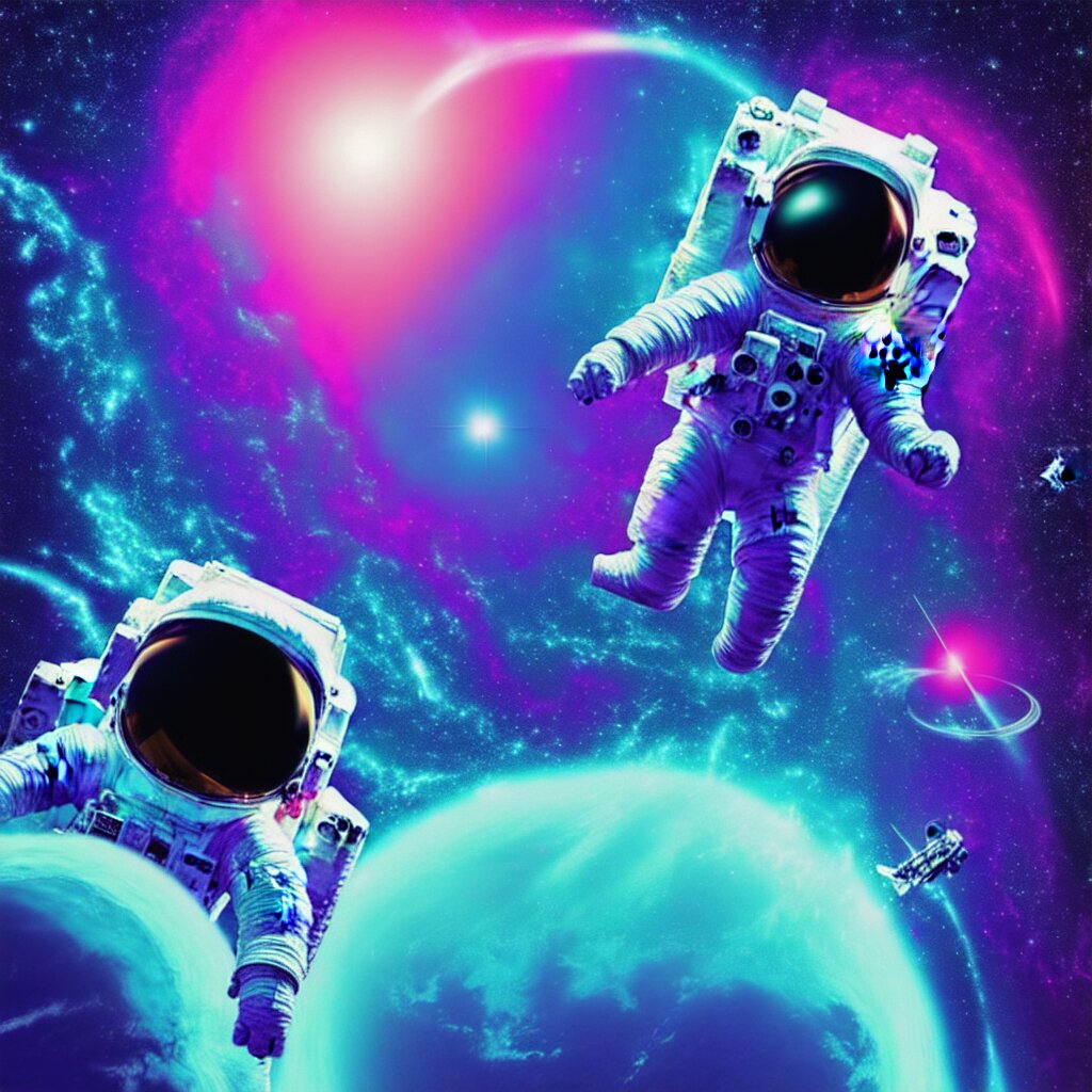 astronaut sucked into blackhole synthwave, glitchy, reflective, holographic, neon 