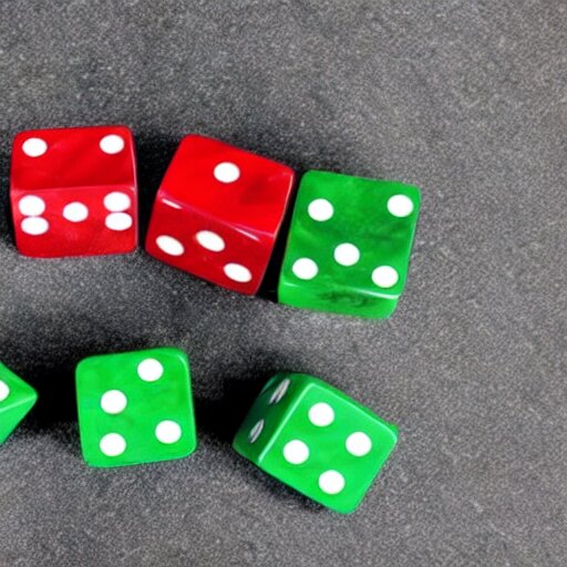 red dice on green dice on blue dice