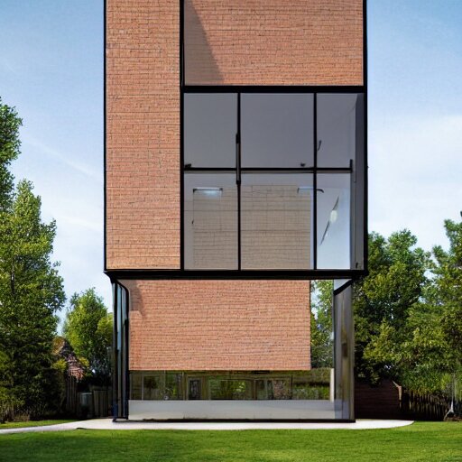 hyper realistic elevation of a house, brick, concrete, glass, wood 