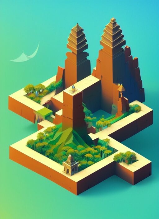 a low poly isometric render of bali in the style of monument valley, intricate, elegant, smooth shading, soft lighting, illustration, simple, solid shapes, by magali villeneuve, jeremy lipkin and michael garmash, rob rey and kentaro miura style, octane render 