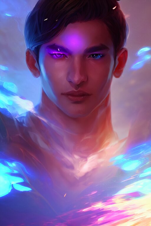 a human elemental sorcerer, blurred environment background, colorful magic effects, white skin, portrait, male, clothed, sharp focus, digital art, concept art, trending on artstation, dynamic lighting, by emylie boivin and rossdraws 