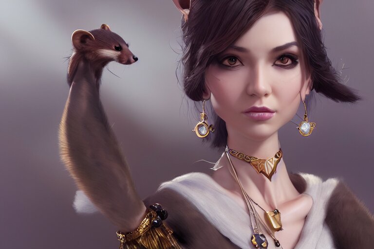 anthropomorphic female marten wearing jewlery, made by Stanley Artgerm Lau, WLOP, Rossdraws, ArtStation, CGSociety, concept art, cgsociety, octane render, trending on artstation, artstationHD, artstationHQ, unreal engine, 4k, 8k,