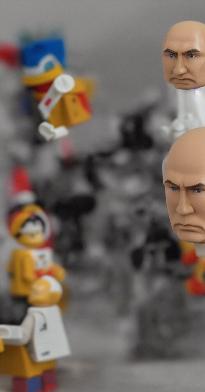 realistic lego figure with face of vladimir putin 